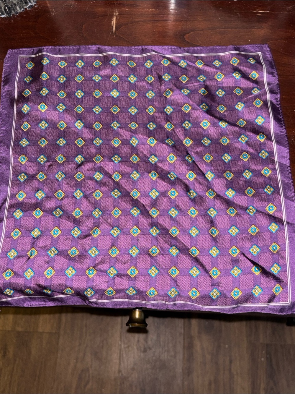 Purple Patterned 100% Silk Pocket Square Scarf